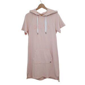 DKNY Sport Pink Hooded Short Sleeve Raw Hem Sweater Dress w/ Kangaroo Pocket Med